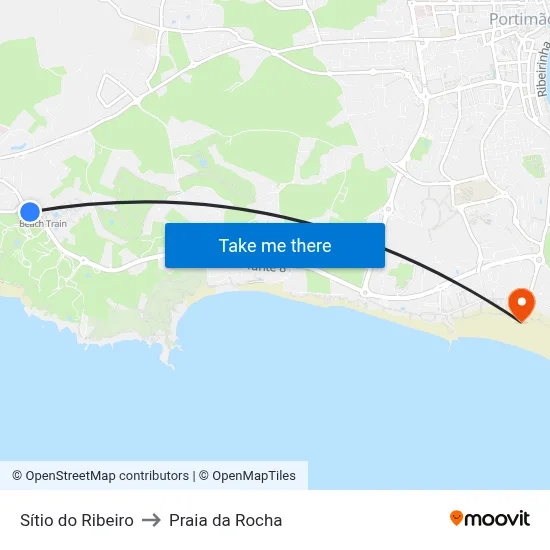 Sítio do Ribeiro to Praia da Rocha map