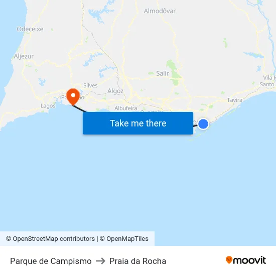 Parque de Campismo to Praia da Rocha map