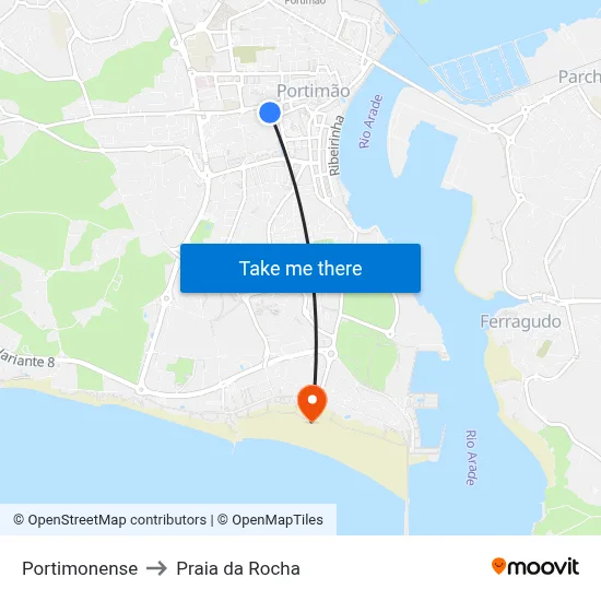 Portimonense to Praia da Rocha map