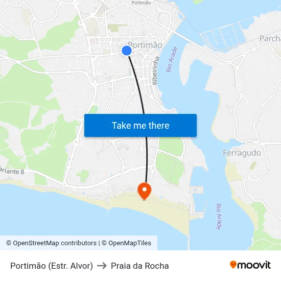 Portimão (Estr. Alvor) to Praia da Rocha map