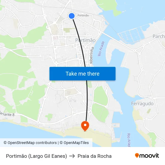 Portimão (Largo Gil Eanes) to Praia da Rocha map