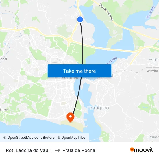 Rot. Ladeira do Vau 1 to Praia da Rocha map