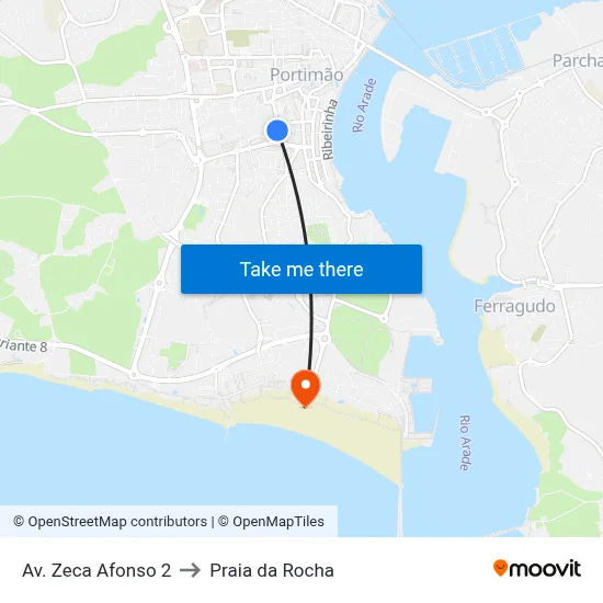 Av. Zeca Afonso 2 to Praia da Rocha map