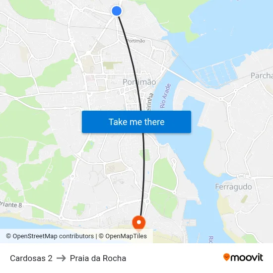 Cardosas 2 to Praia da Rocha map