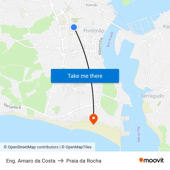 Eng. Amaro da Costa to Praia da Rocha map