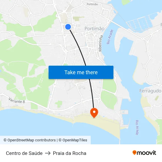 Centro de Saúde to Praia da Rocha map