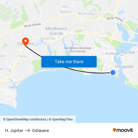 H. Jupiter to Odiáxere map