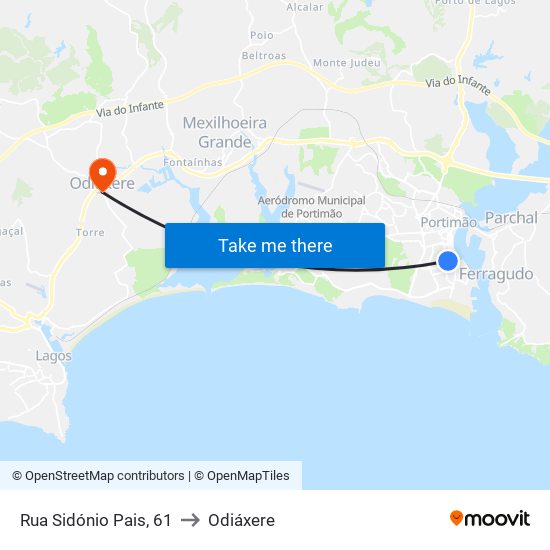 Rua Sidónio Pais, 61 to Odiáxere map