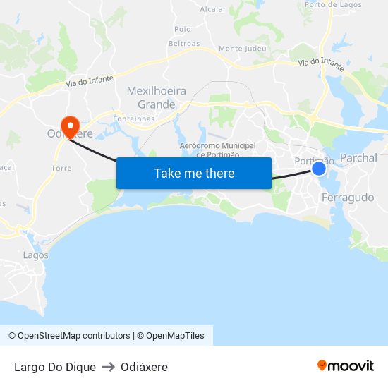 Largo Do Dique to Odiáxere map