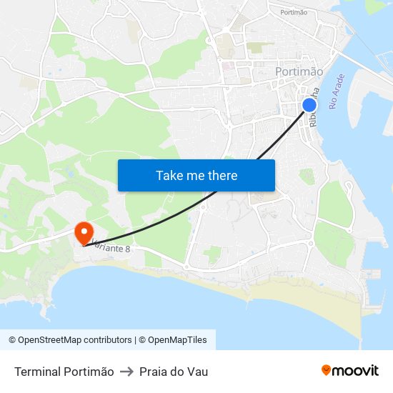 Terminal Portimão to Praia do Vau map