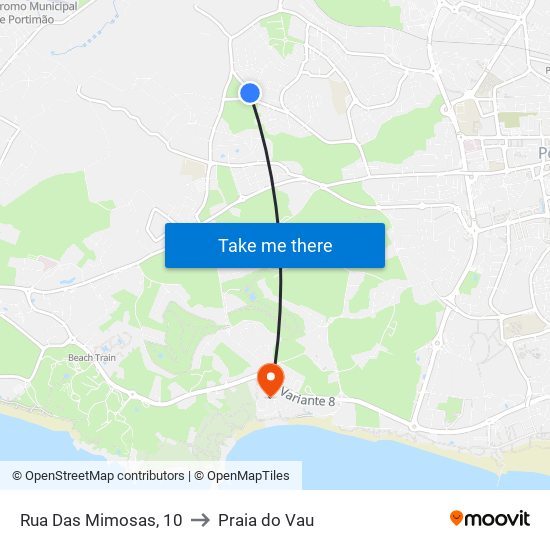 Rua Das Mimosas, 10 to Praia do Vau map