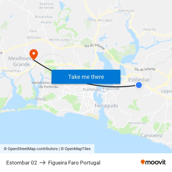Estombar 02 to Figueira Faro Portugal map