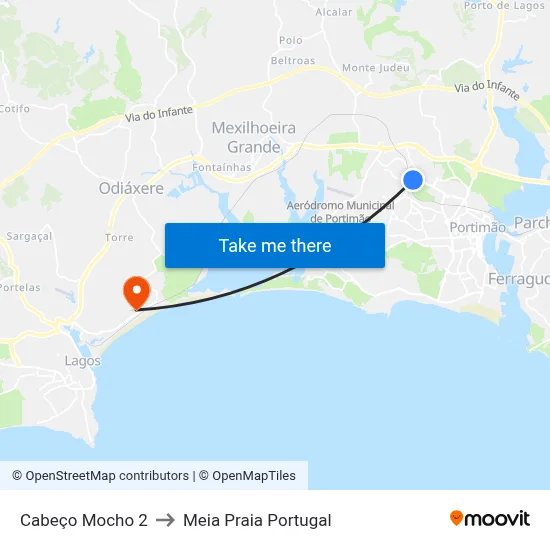 Cabeço Mocho 2 to Meia Praia Portugal map
