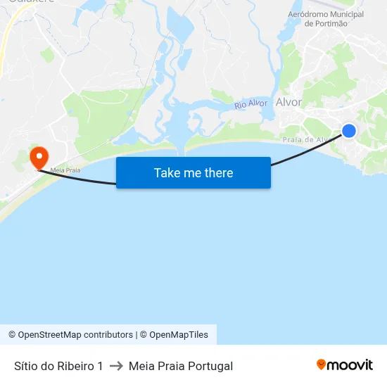 Sítio do Ribeiro 1 to Meia Praia Portugal map