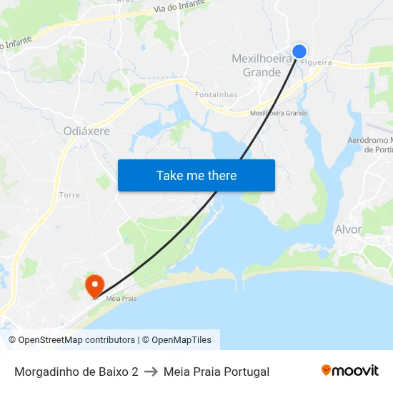 Morgadinho de Baixo 2 to Meia Praia Portugal map
