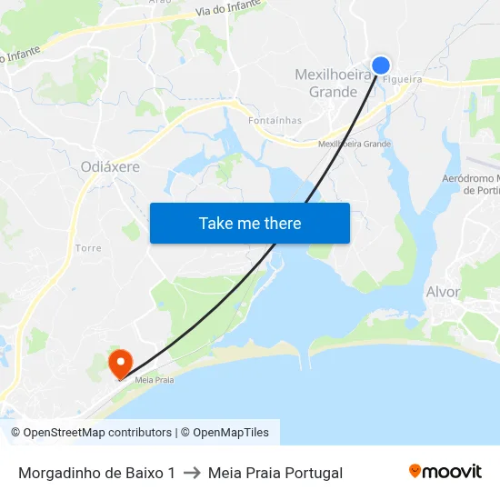 Morgadinho de Baixo 1 to Meia Praia Portugal map