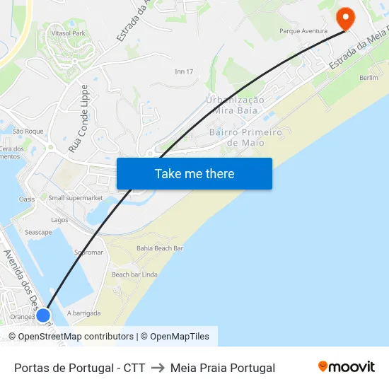 Portas de Portugal - CTT to Meia Praia Portugal map