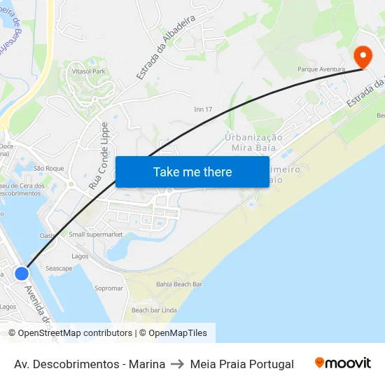 Av. Descobrimentos - Marina to Meia Praia Portugal map