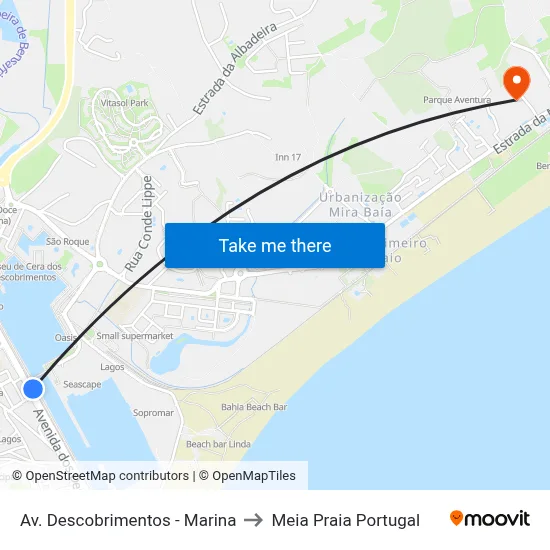 Av. Descobrimentos - Marina to Meia Praia Portugal map