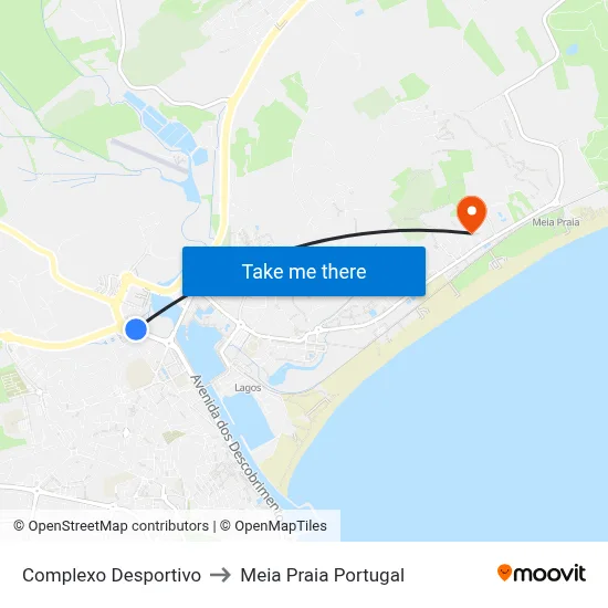 Complexo Desportivo to Meia Praia Portugal map