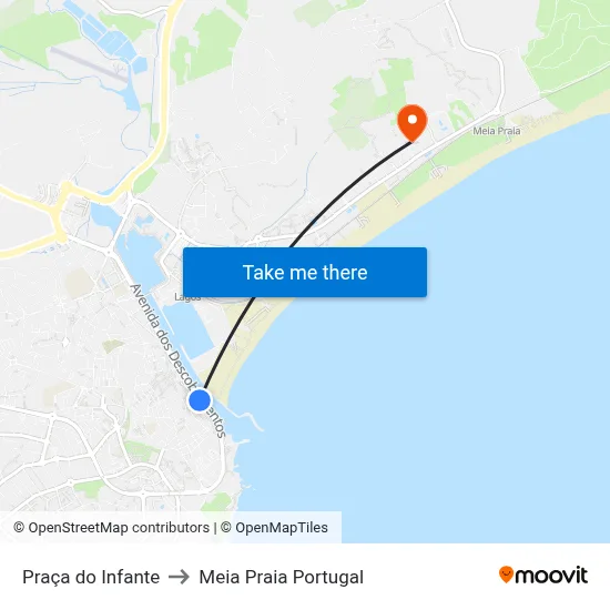 Praça do Infante to Meia Praia Portugal map