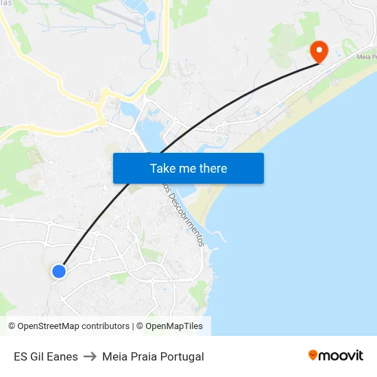ES Gil Eanes to Meia Praia Portugal map