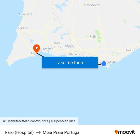 Faro (Hospital) to Meia Praia Portugal map