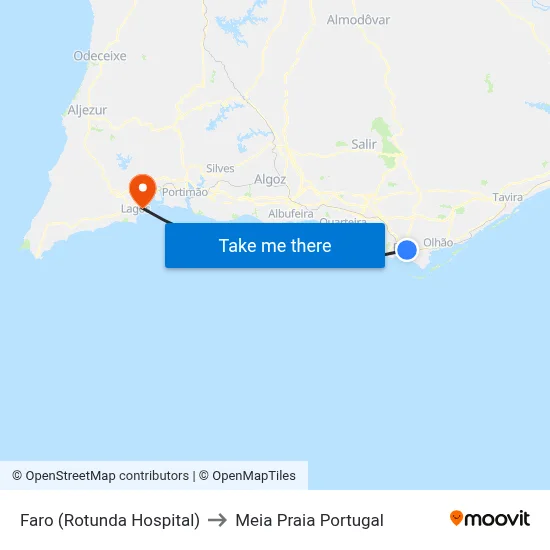Faro (Rotunda Hospital) to Meia Praia Portugal map