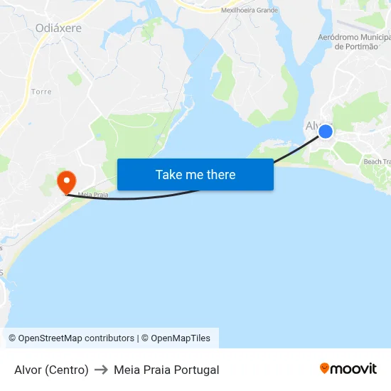 Alvor (Centro) to Meia Praia Portugal map
