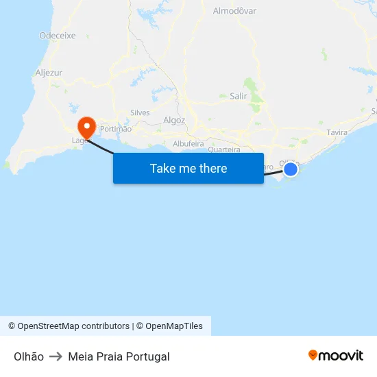 Olhão to Meia Praia Portugal map