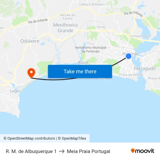 R. M. de Albuquerque 1 to Meia Praia Portugal map