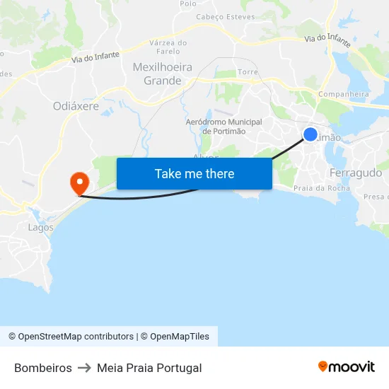 Bombeiros to Meia Praia Portugal map