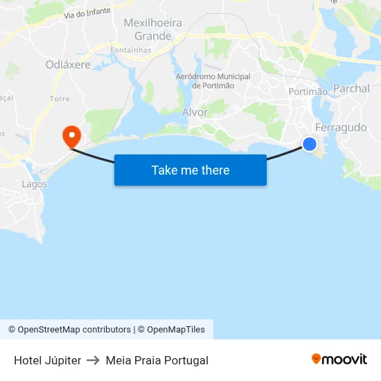 Hotel Júpiter to Meia Praia Portugal map