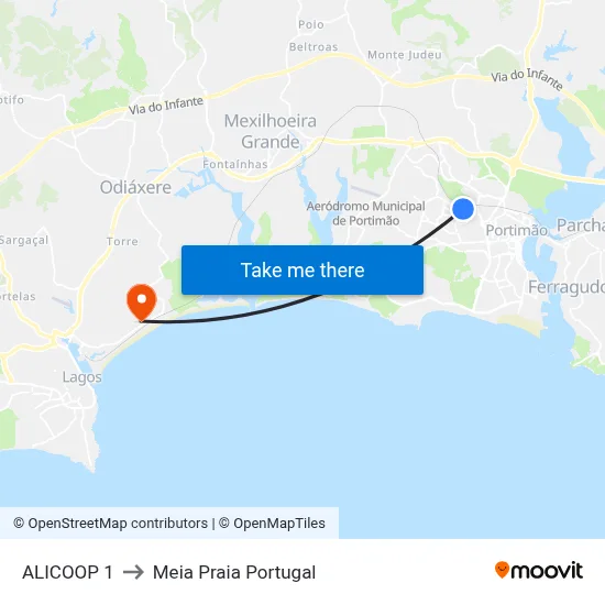 ALICOOP 1 to Meia Praia Portugal map