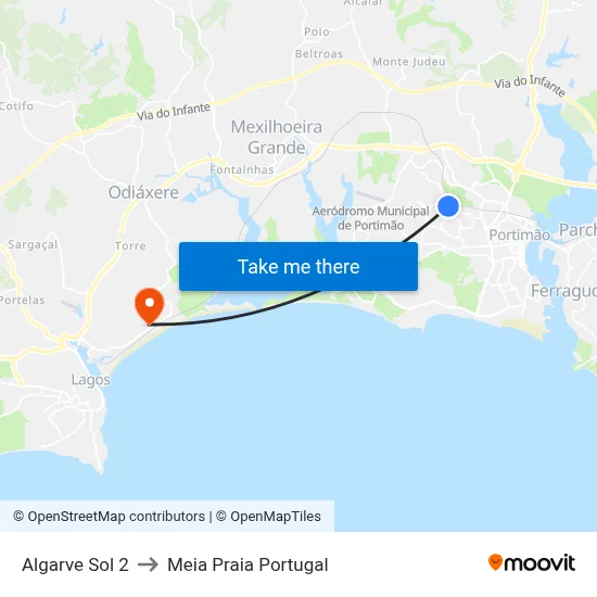 Algarve Sol 2 to Meia Praia Portugal map