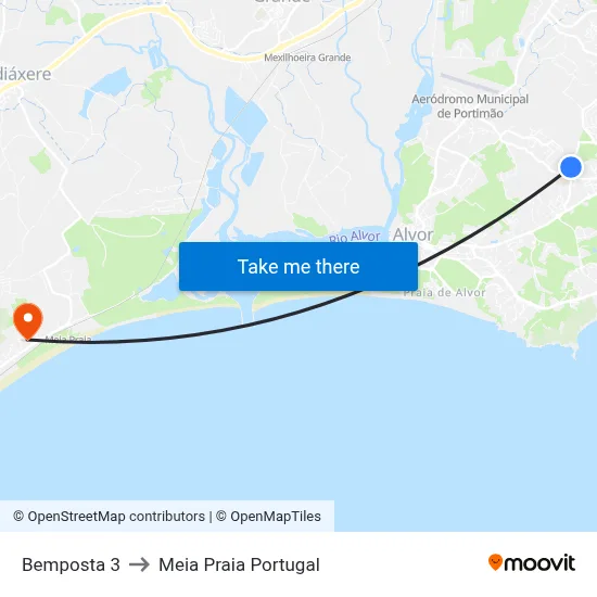 Bemposta 3 to Meia Praia Portugal map