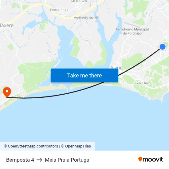 Bemposta 4 to Meia Praia Portugal map