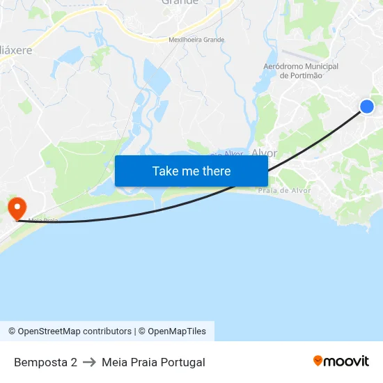 Bemposta 2 to Meia Praia Portugal map
