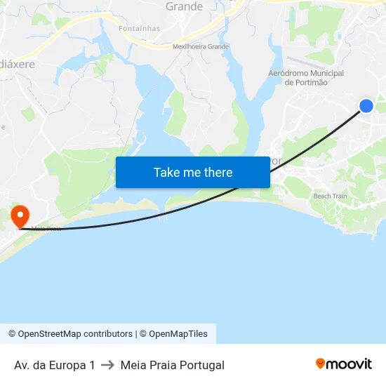 Av. da Europa 1 to Meia Praia Portugal map