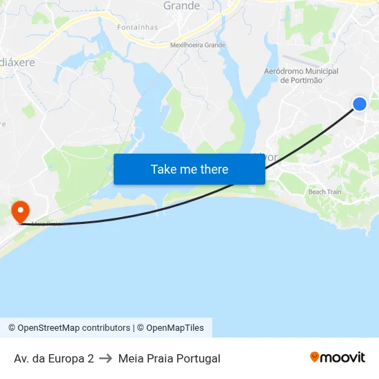 Av. da Europa 2 to Meia Praia Portugal map