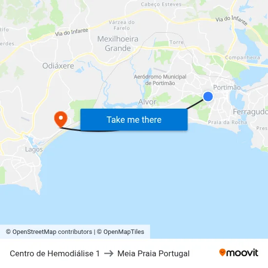 Centro de Hemodiálise 1 to Meia Praia Portugal map