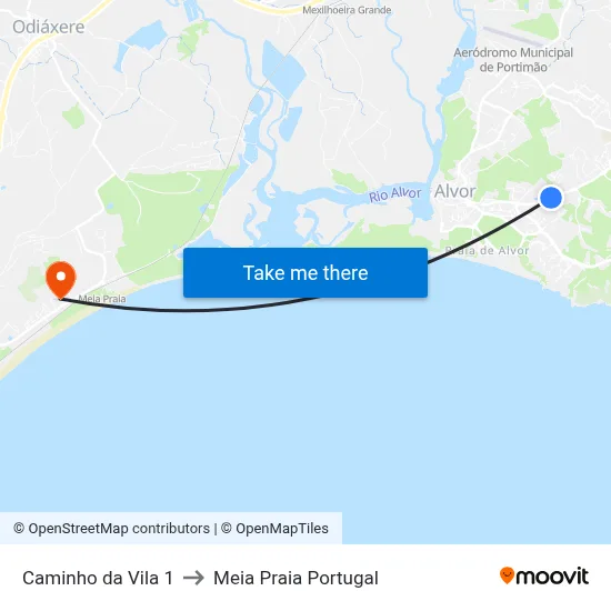 Caminho da Vila 1 to Meia Praia Portugal map