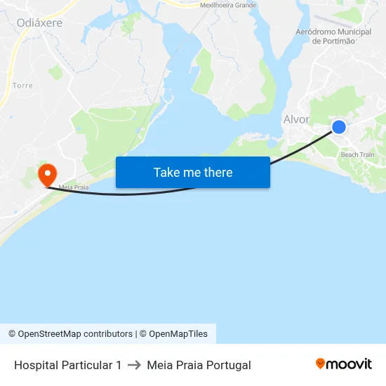 Hospital Particular 1 to Meia Praia Portugal map