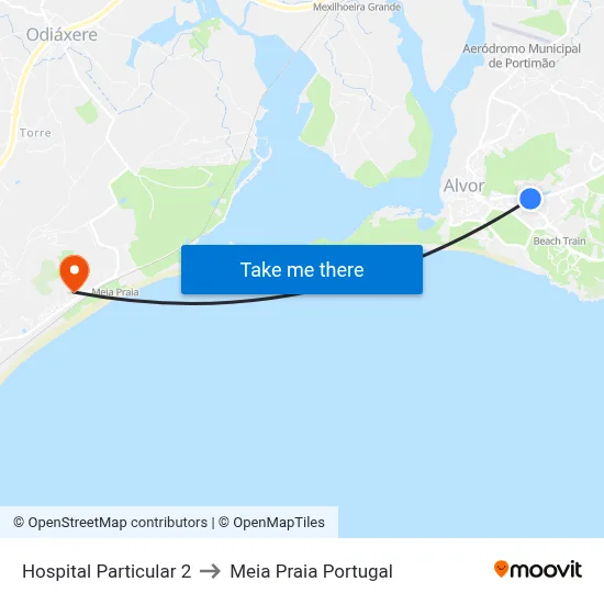 Hospital Particular 2 to Meia Praia Portugal map