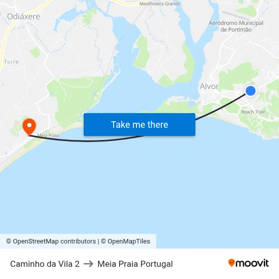 Caminho da Vila 2 to Meia Praia Portugal map