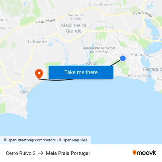 Cerro Ruivo 2 to Meia Praia Portugal map