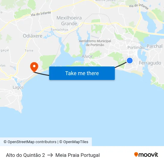 Alto do Quintão 2 to Meia Praia Portugal map