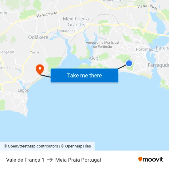 Vale de França 1 to Meia Praia Portugal map