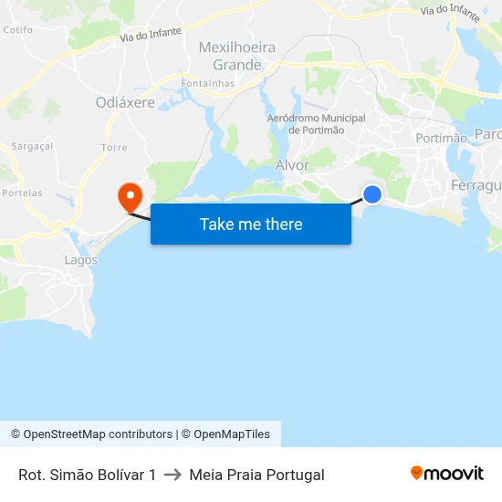 Rot. Simão Bolívar 1 to Meia Praia Portugal map