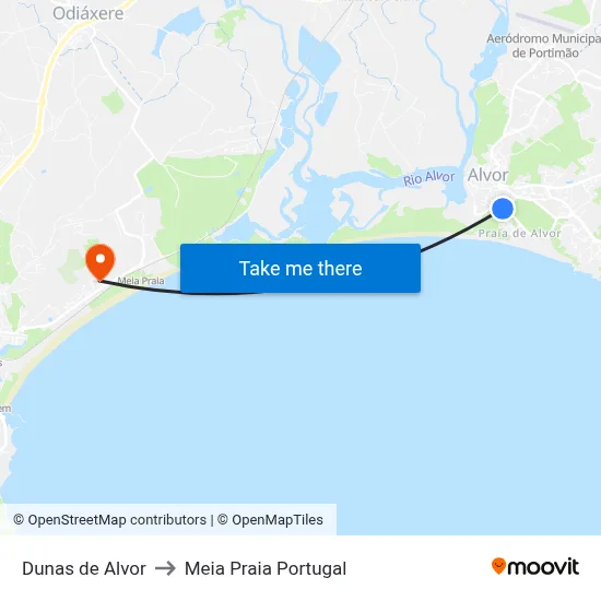 Dunas de Alvor to Meia Praia Portugal map